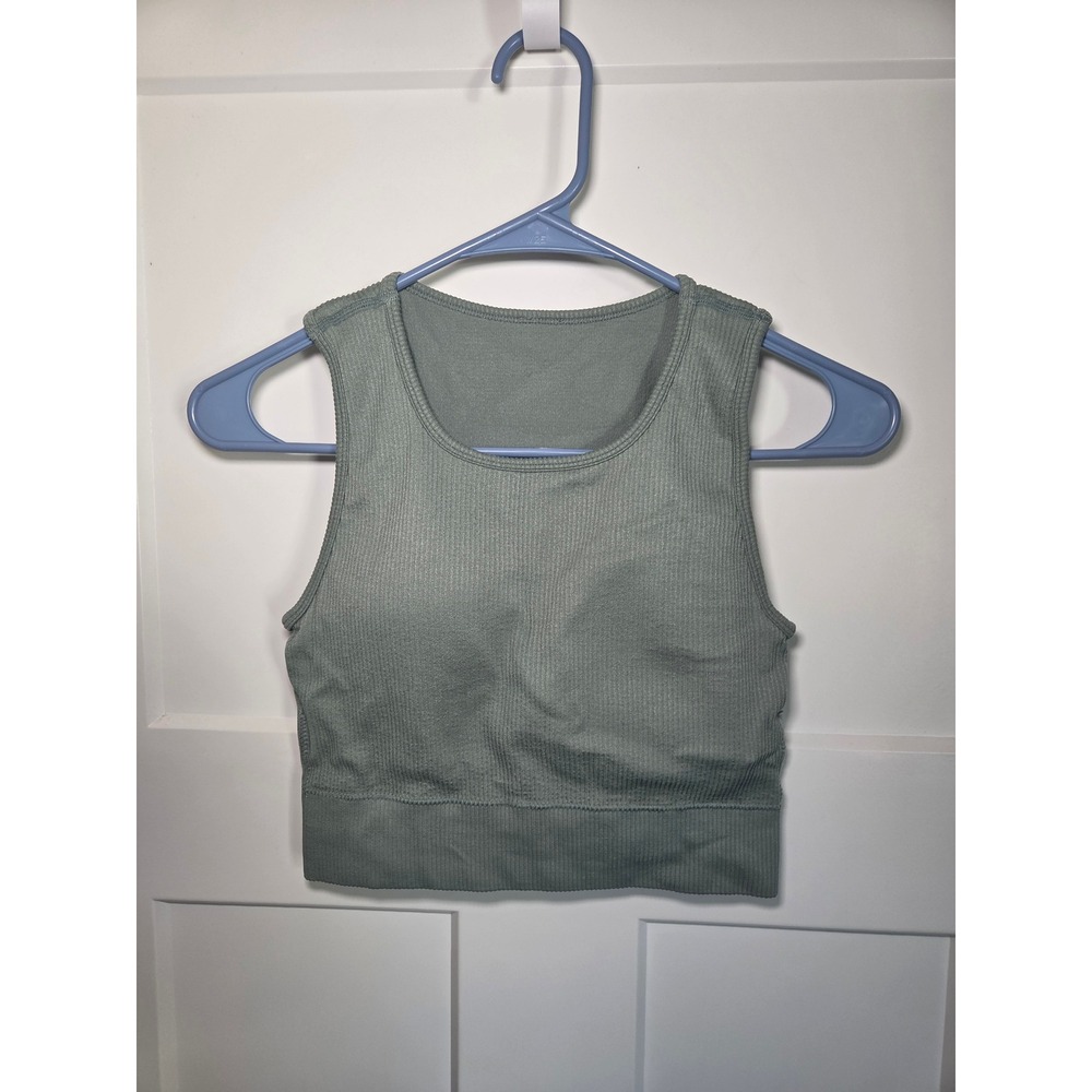 yogalicious Sage Green Ribbed Crop Tank Top Seamless Activewear Yoga Gym Shirt